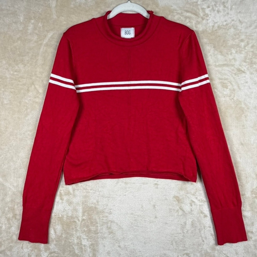 BDG Urban Outfitters Womens XL Red Mock Neck Striped Long Sleeve Knit Top